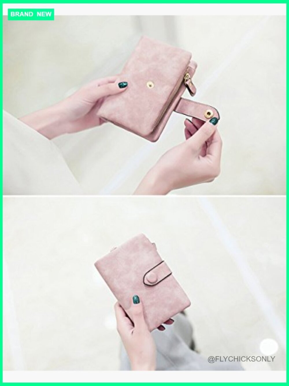 Women's RFID Leather Bifold Trifold Wallet with Wristlet, Mini Clutch Purse - Picture 2 of 7